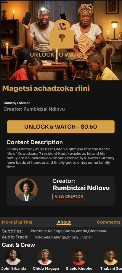 Nhaka TV app content detail screen